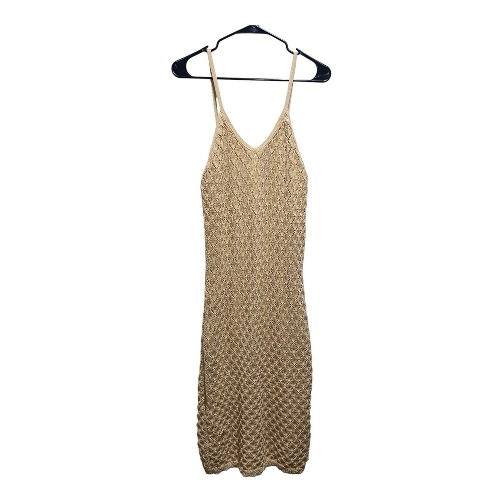 And Now This XL Crochet Knit Maxi Dress Beige Boho Adjustable Straps